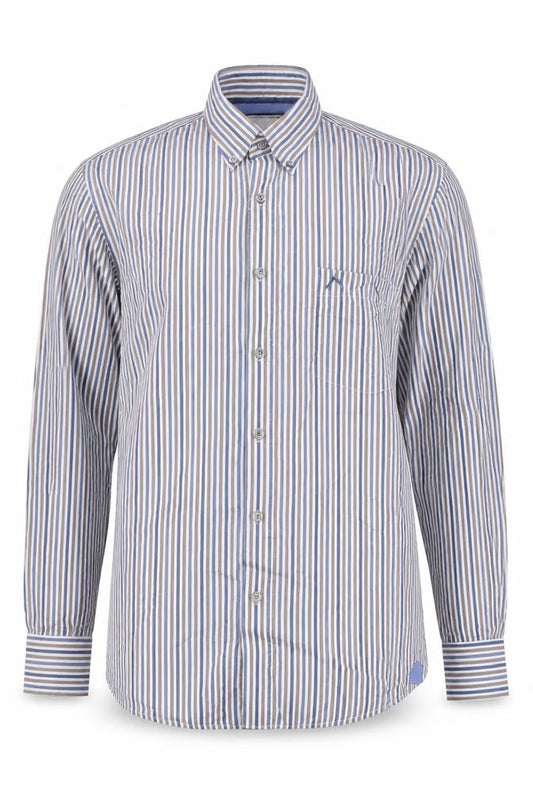 Austin Reed Mens Large Blue Striped Cotton Long Sleeve Shirt