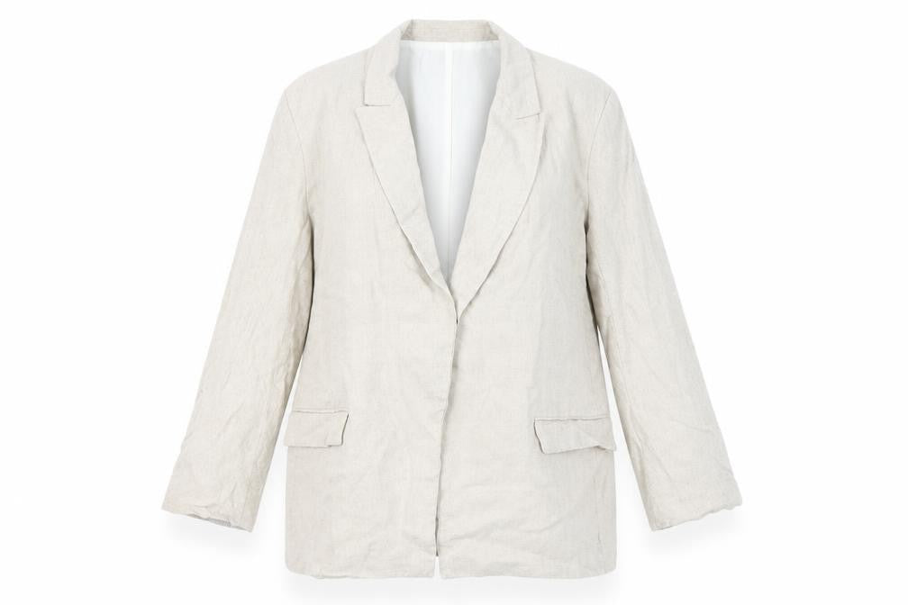 Zara Womens Beige Linen-Blend Blazer Jacket Size L Regular Fit