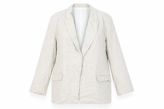 Zara Womens Beige Linen-Blend Blazer Jacket Size L Regular Fit