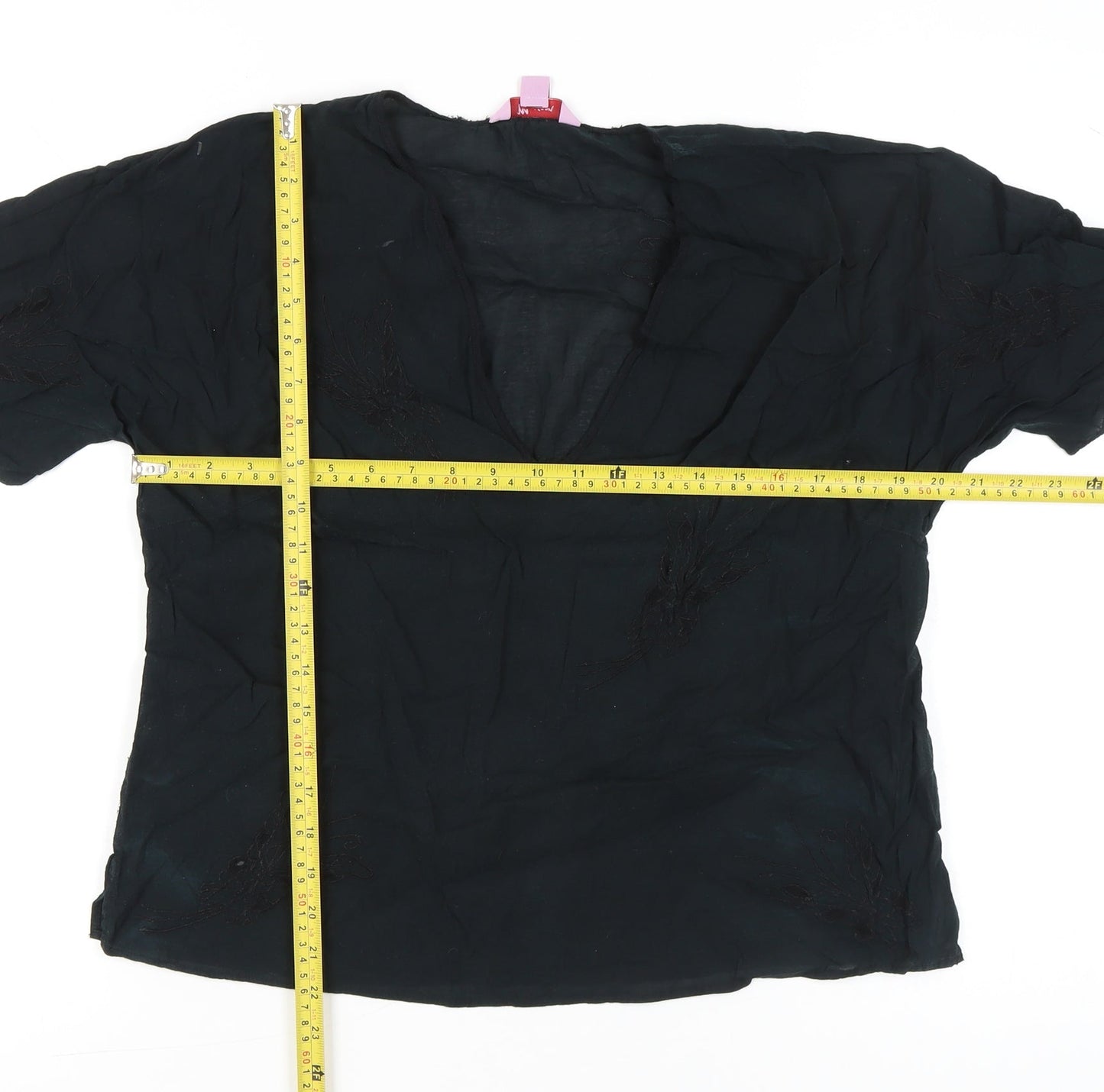 Monsoon Women’s Black Embroidered V-Neck Tunic Blouse Size 16
