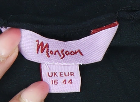 Monsoon Women’s Black Embroidered V-Neck Tunic Blouse Size 16