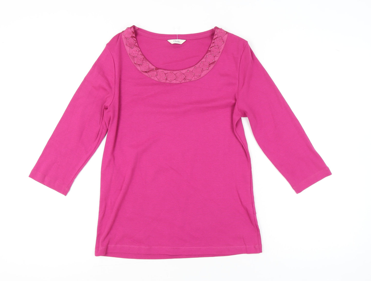 Marks and Spencer Womens Pink Embellished Scoop Neck T-Shirt UK 10