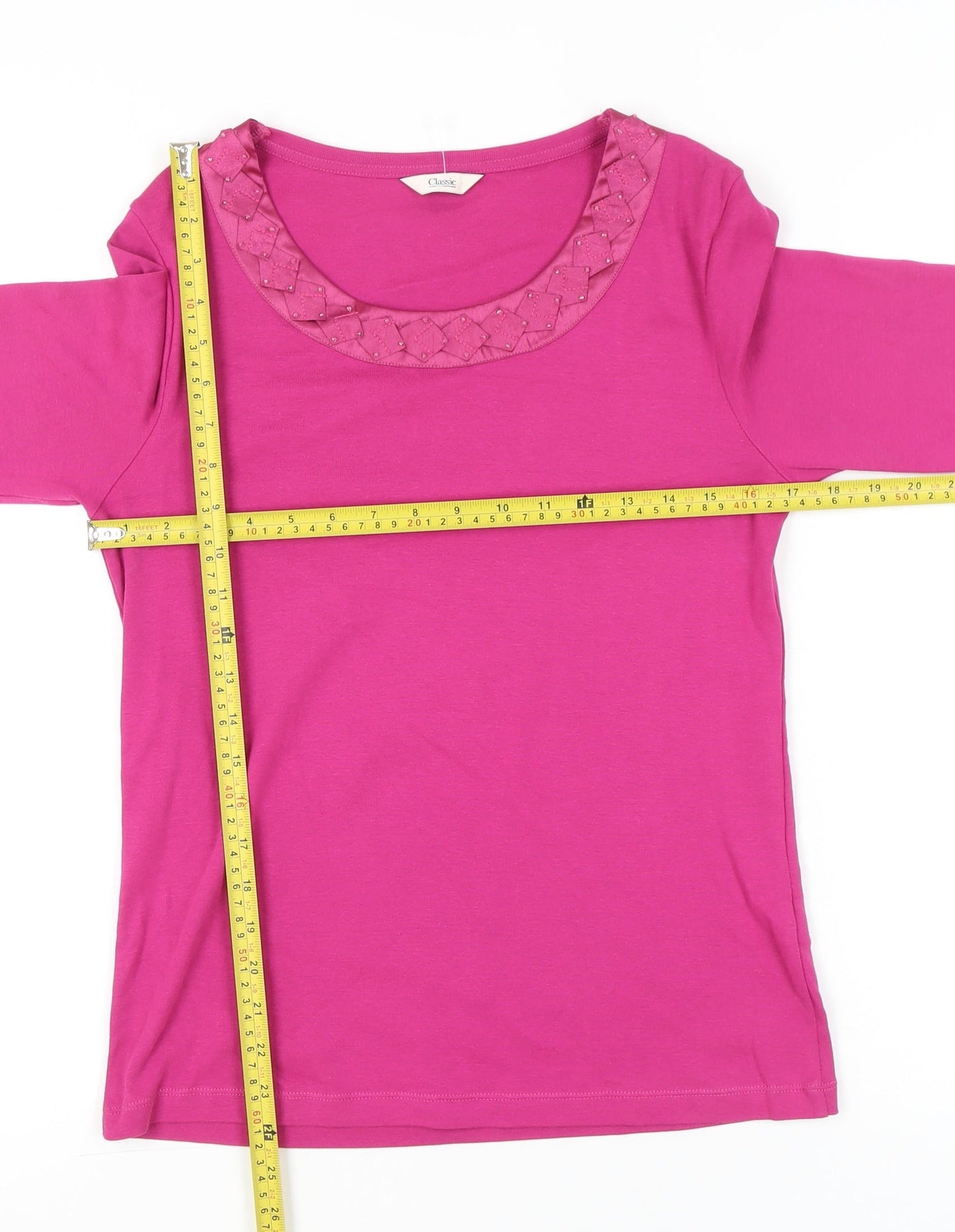 Marks and Spencer Womens Pink Embellished Scoop Neck T-Shirt UK 10