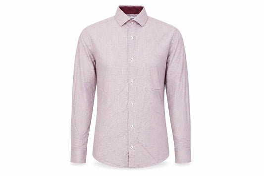 T.M. Lewin Mens Red Slim Fit Geometric Cotton Dress Shirt S