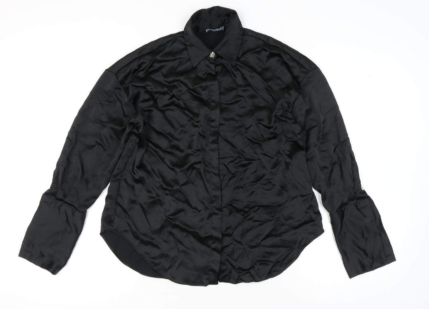 Zara Women’s Black XS Satin Button-Up Long Sleeve Shirt