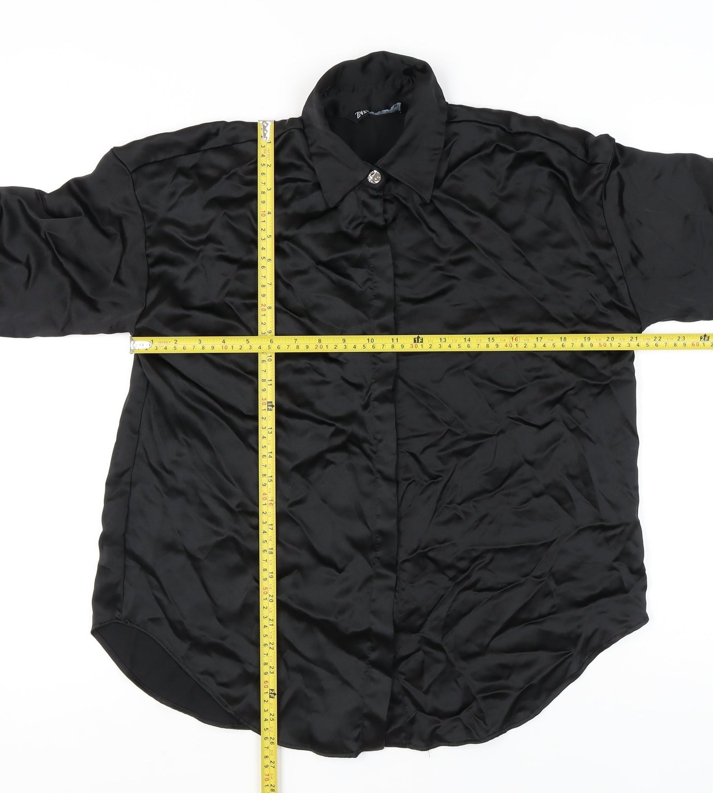 Zara Women’s Black XS Satin Button-Up Long Sleeve Shirt