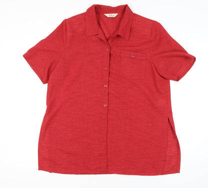 ELVI Womens Red Size 16 Short Sleeve Button Suit Top