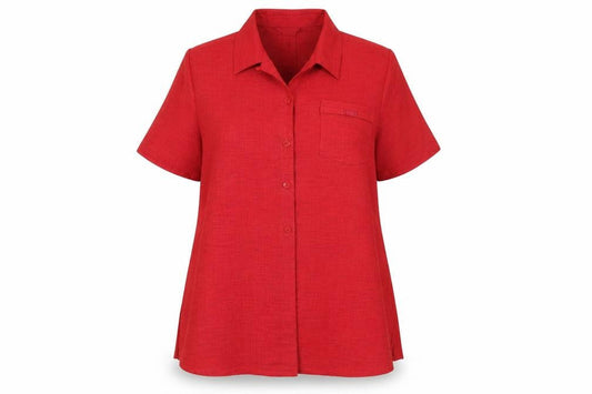 Elvi Womens Red Size 16 Short Sleeve Button Suit Top