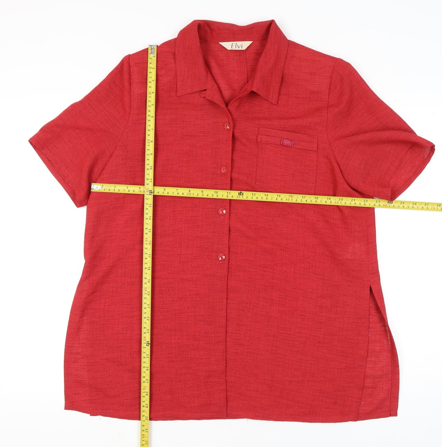Elvi Womens Red Size 16 Short Sleeve Button Suit Top