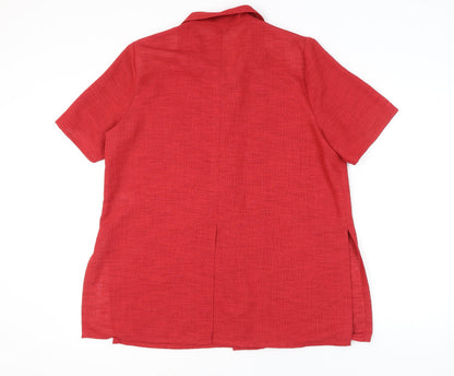 ELVI Womens Red Size 16 Short Sleeve Button Suit Top