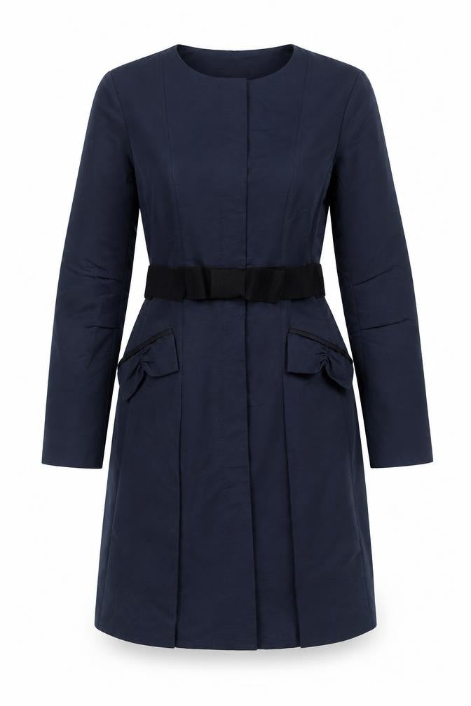 Topshop Women’s Blue Long Overcoat UK 10 Belted Classic Formal