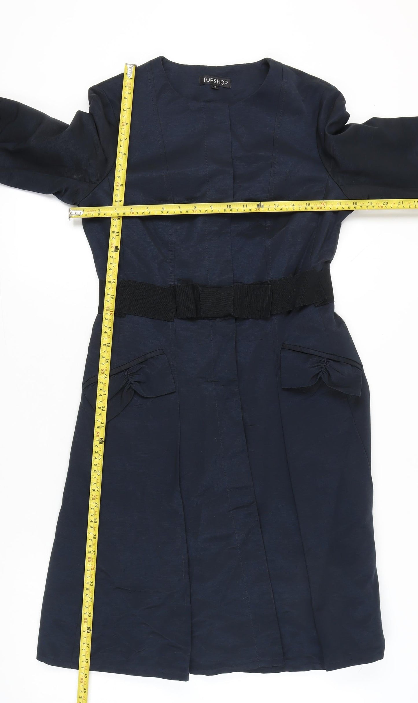 Topshop Women’s Blue Long Overcoat UK 10 Belted Classic Formal