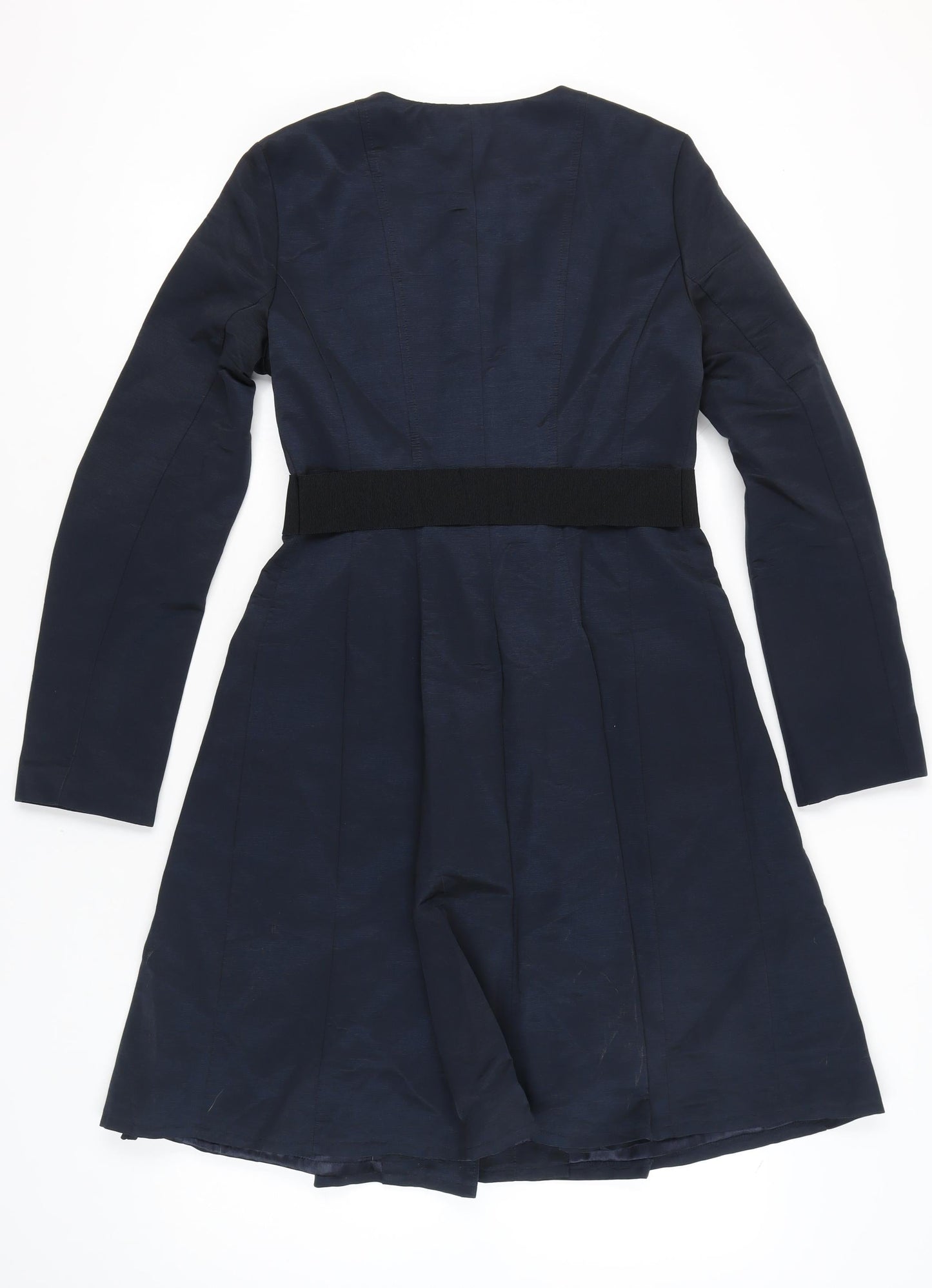 Topshop Women’s Blue Long Overcoat UK 10 Belted Classic Formal
