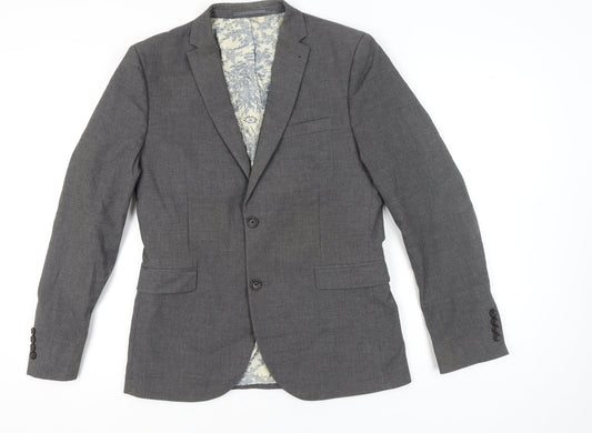 Next Men’s Grey Blazer Jacket Size 40 Regular Two Button Formal