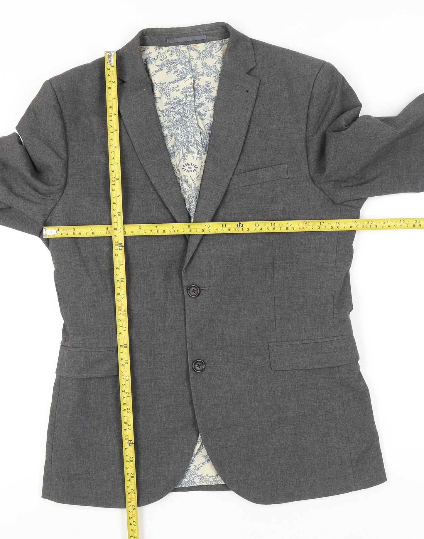 Next Men’s Grey Blazer Jacket Size 40 Regular Two Button Formal