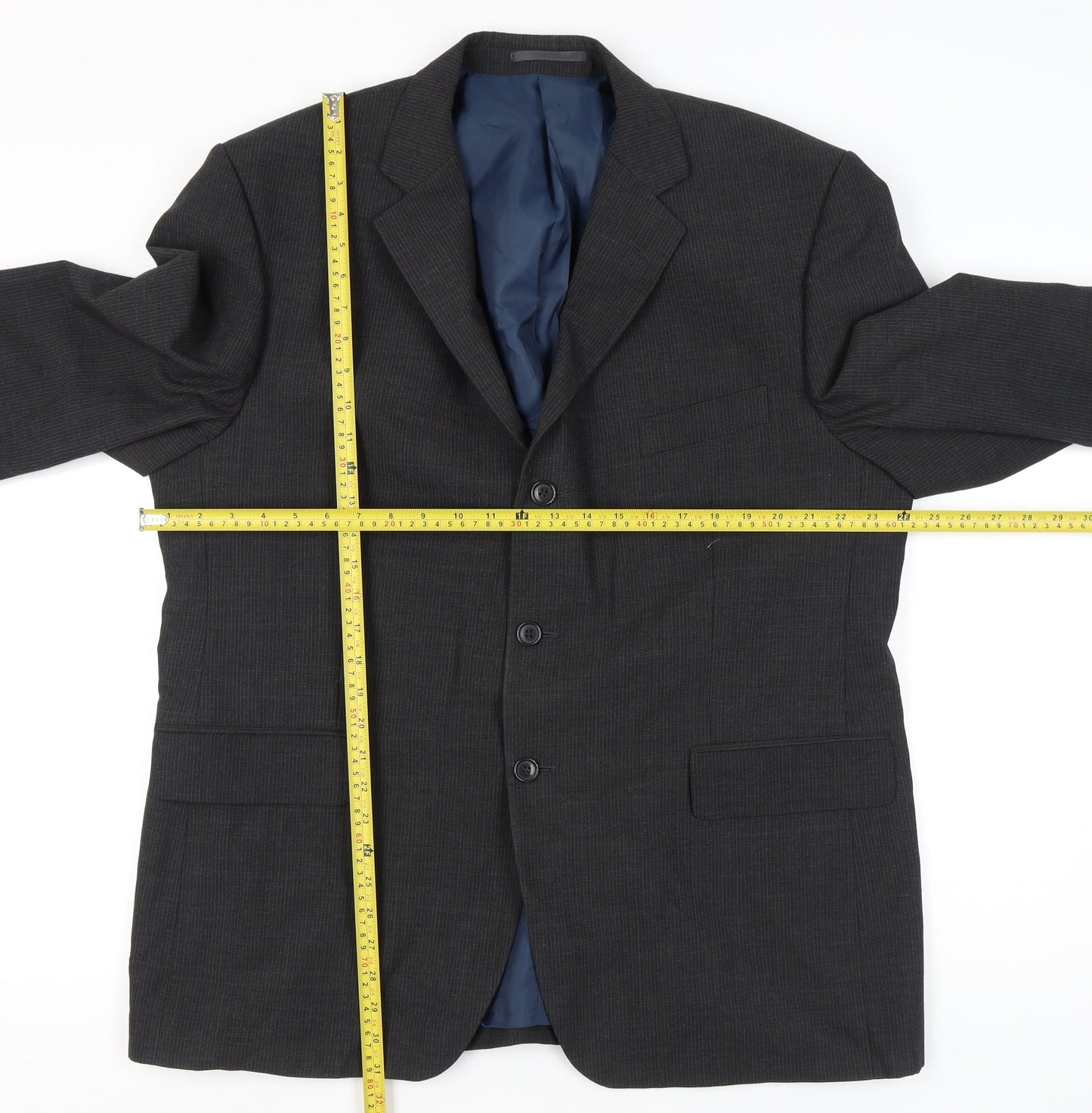 Pinstripe Mens Grey 46in Chest Regular Fit Blazer Jacket