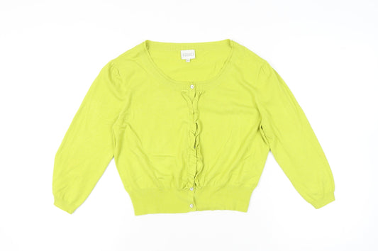 Kaliko Womens Green Cardigan Size 14 Knit Ruffle Scoop Neck