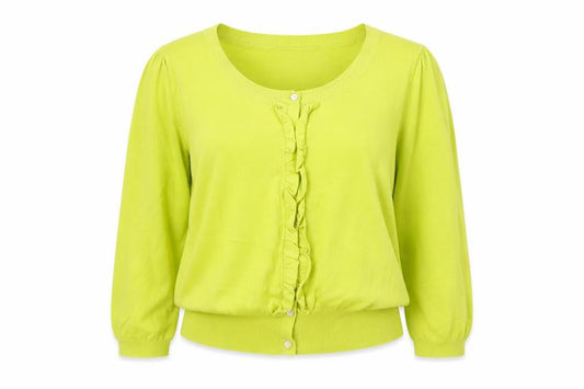Kaliko Womens Green Cardigan Size 14 Knit Ruffle Scoop Neck