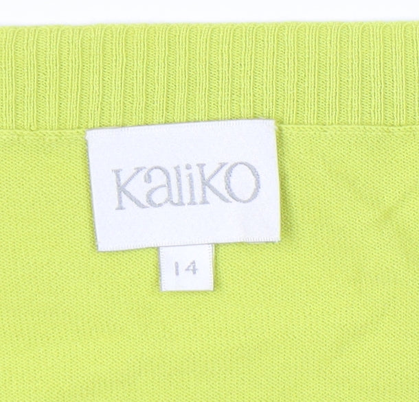 Kaliko Womens Green Cardigan Size 14 Knit Ruffle Scoop Neck