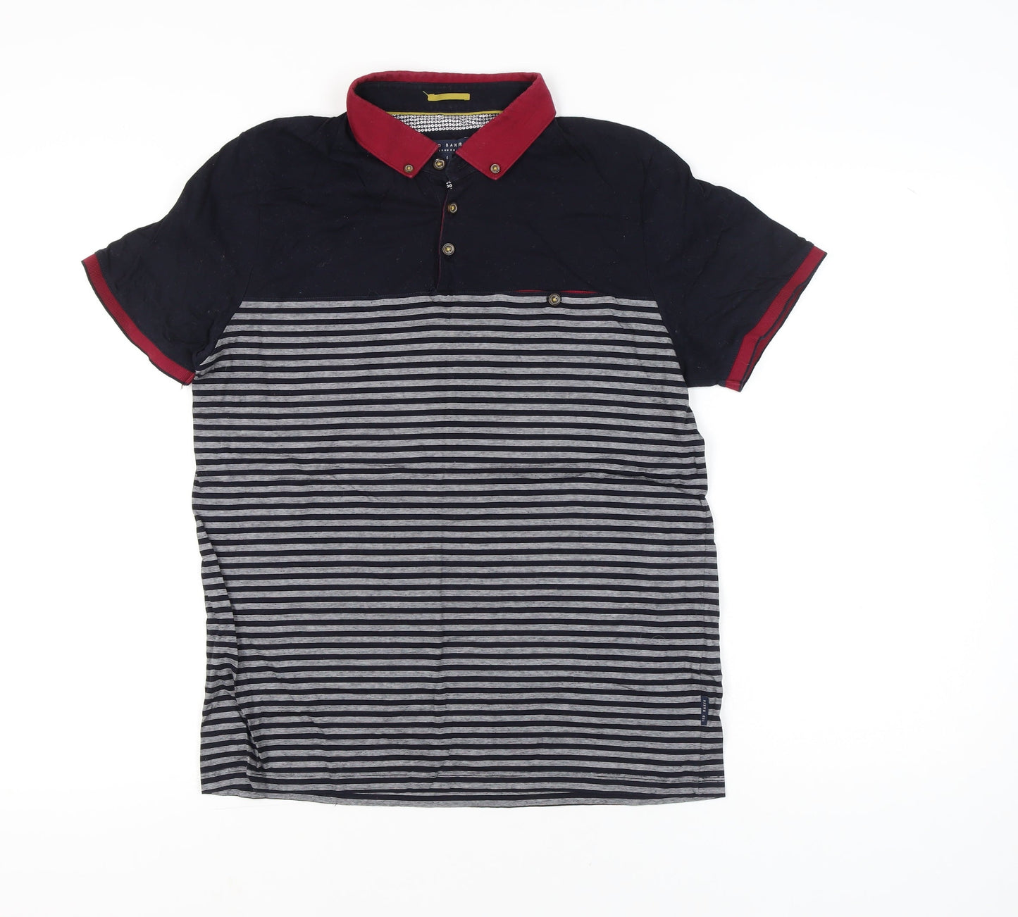 Ted Baker Men’s Black Striped Polo Shirt Size L Cotton Blend
