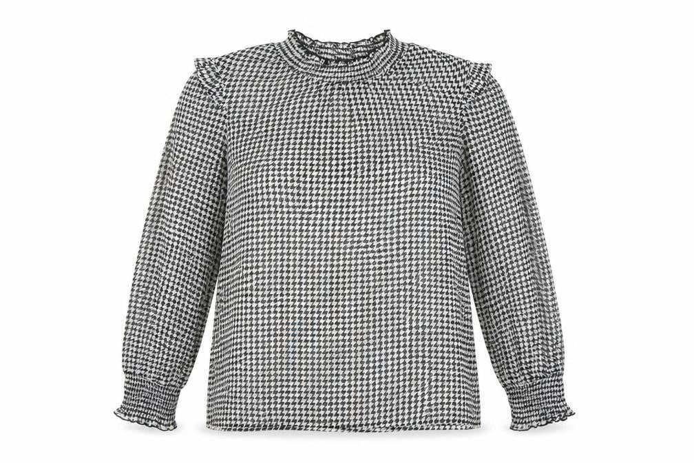Cotton Traders Women’s Black Houndstooth Blouse UK 14 Long Sleeve Tunic