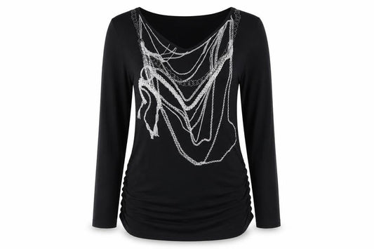 Laurèl Women’s Black Embellished Tunic Blouse - Size 14 Long Sleeve Scoop Neck