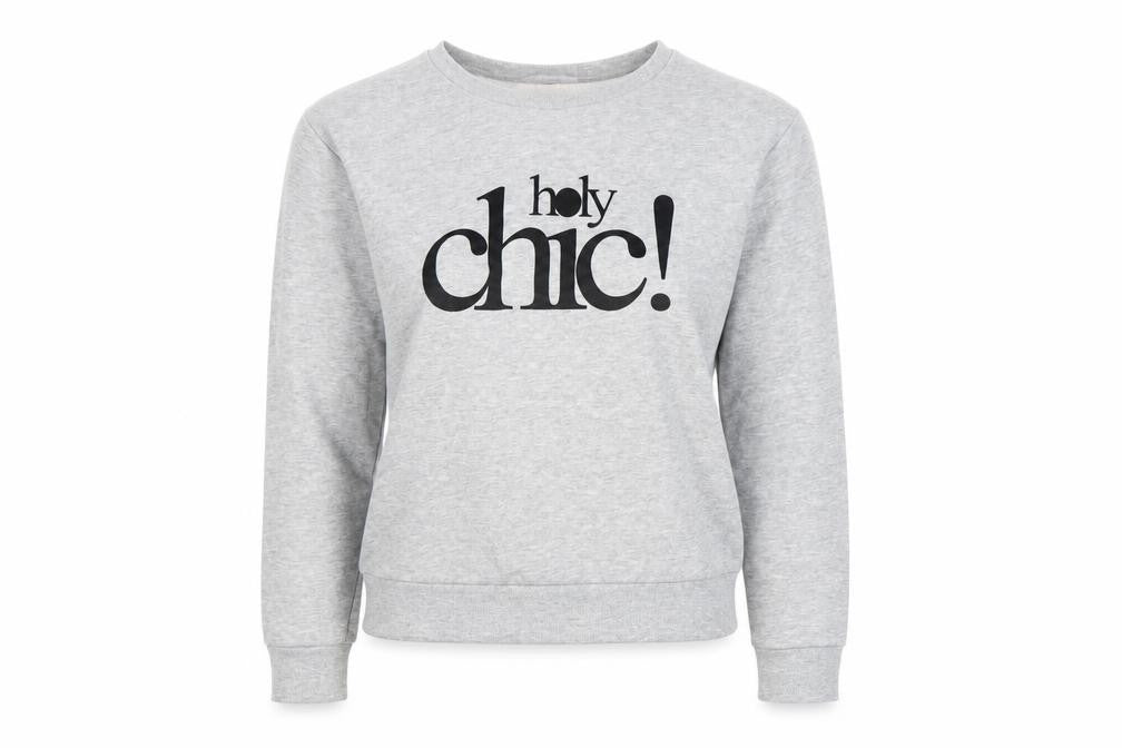 Boohoo Womens Grey XS Pullover Sweatshirt Graphic Print Chic