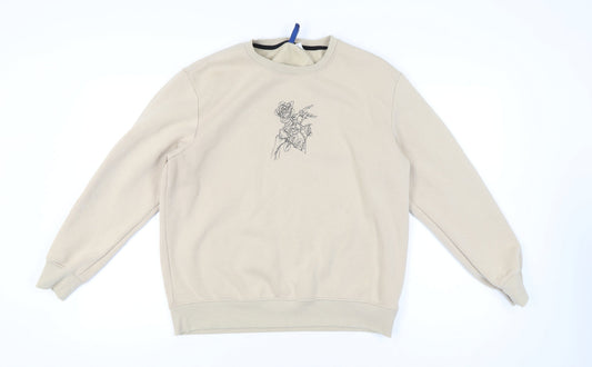 H&M Divided Women’s Beige Graphic Sweatshirt UK S Cotton Blend
