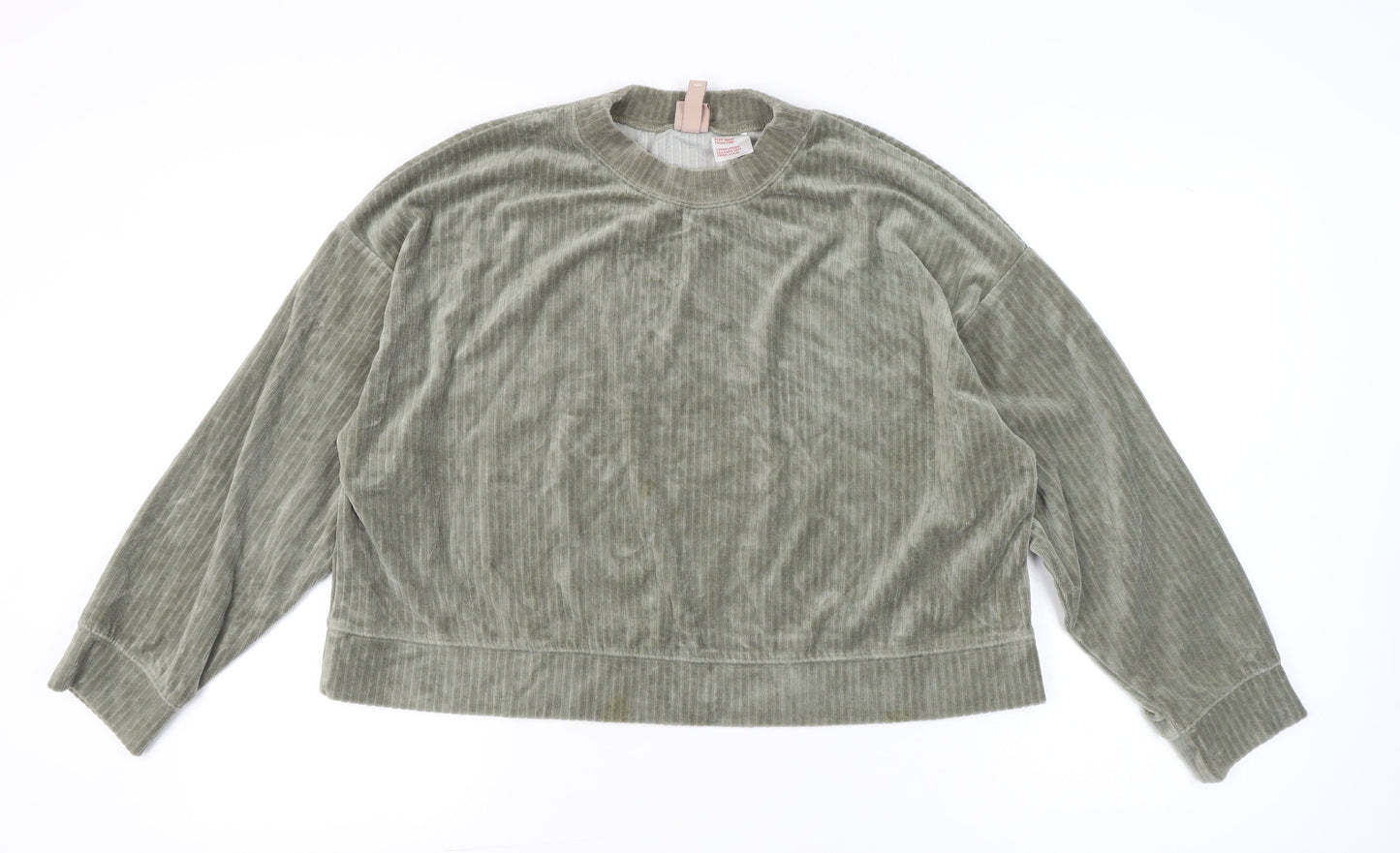 H&M Women’s Green Velour Sweatshirt Size 14 Crew Neck Long Sleeve