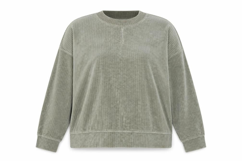 H&M Women’s Green Velour Sweatshirt Size 14 Crew Neck Long Sleeve