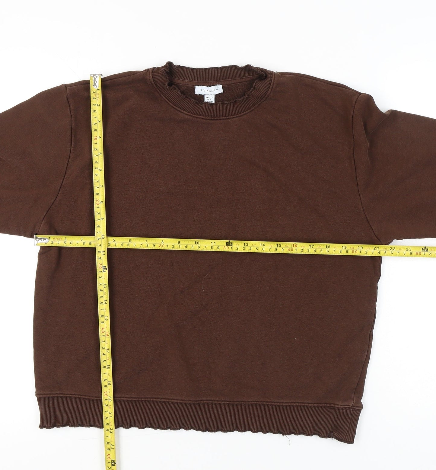 Topshop Women’s Brown Petite M Cotton Blend Crew Neck Sweatshirt