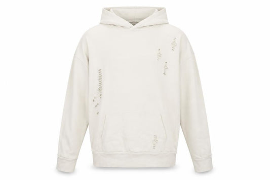 River Island Men’s Beige Distressed Pullover Hoodie M Regular Fit