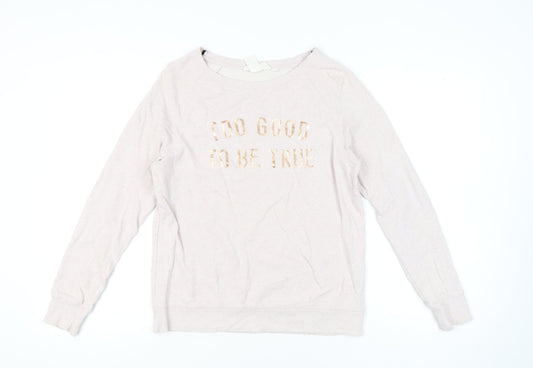 H&M Women’s Beige Cotton Sweatshirt Size 12 Crew Neck Pullover
