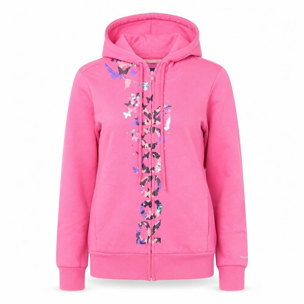Reebok Womens Pink Full Zip Hoodie Size 10 Butterfly Print