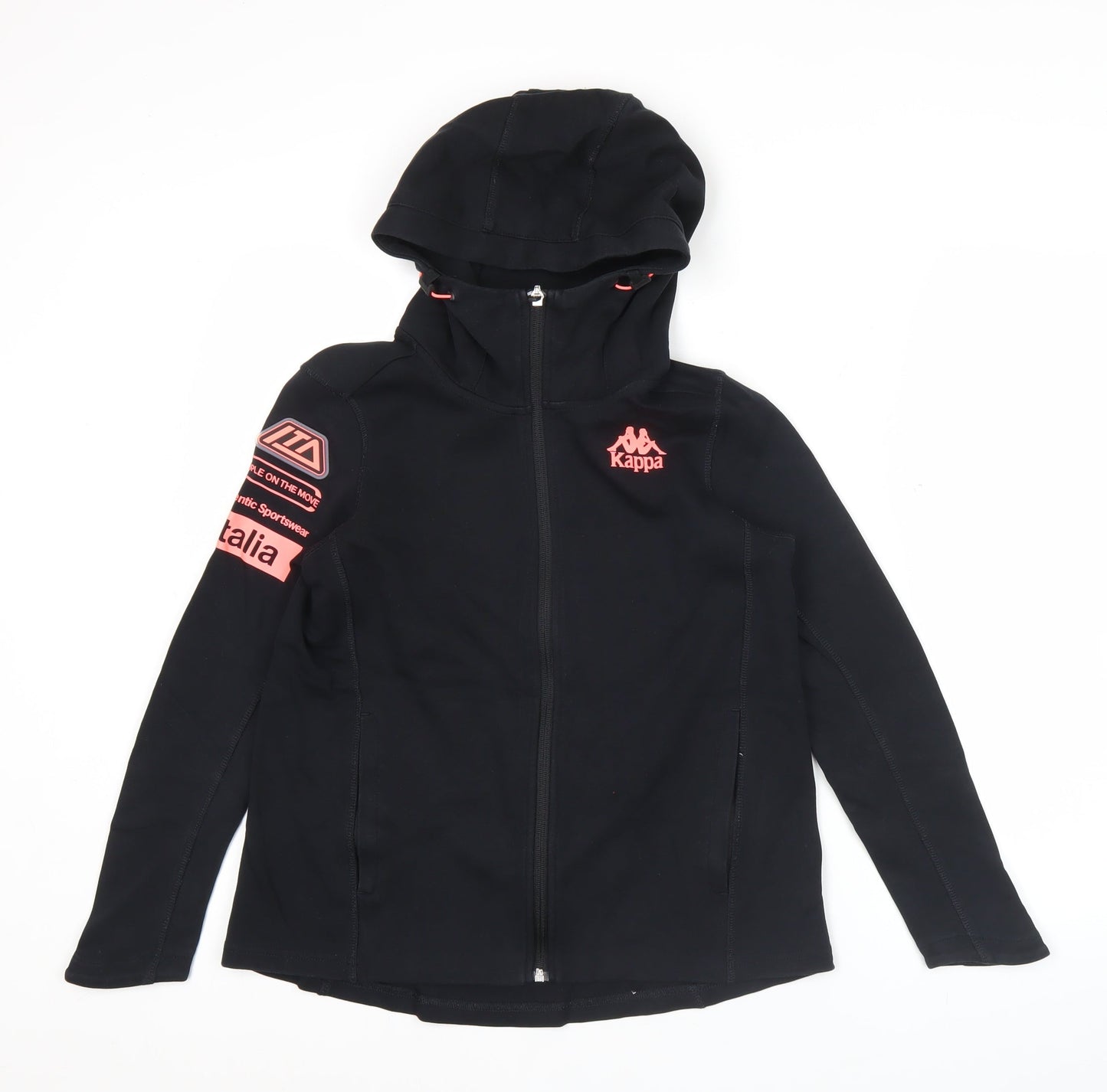 Kappa Womens Black Full Zip Hoodie Sweatshirt Size 12 Logo Sportswear