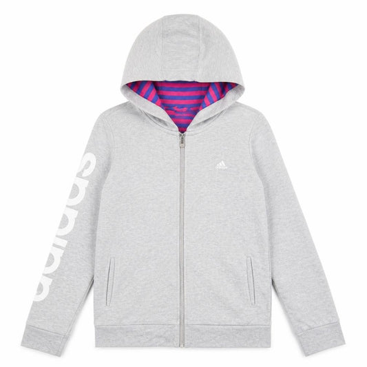 Adidas Women Grey Full Zip Hoodie Size 10 Regular Fit Logo Sportswear
