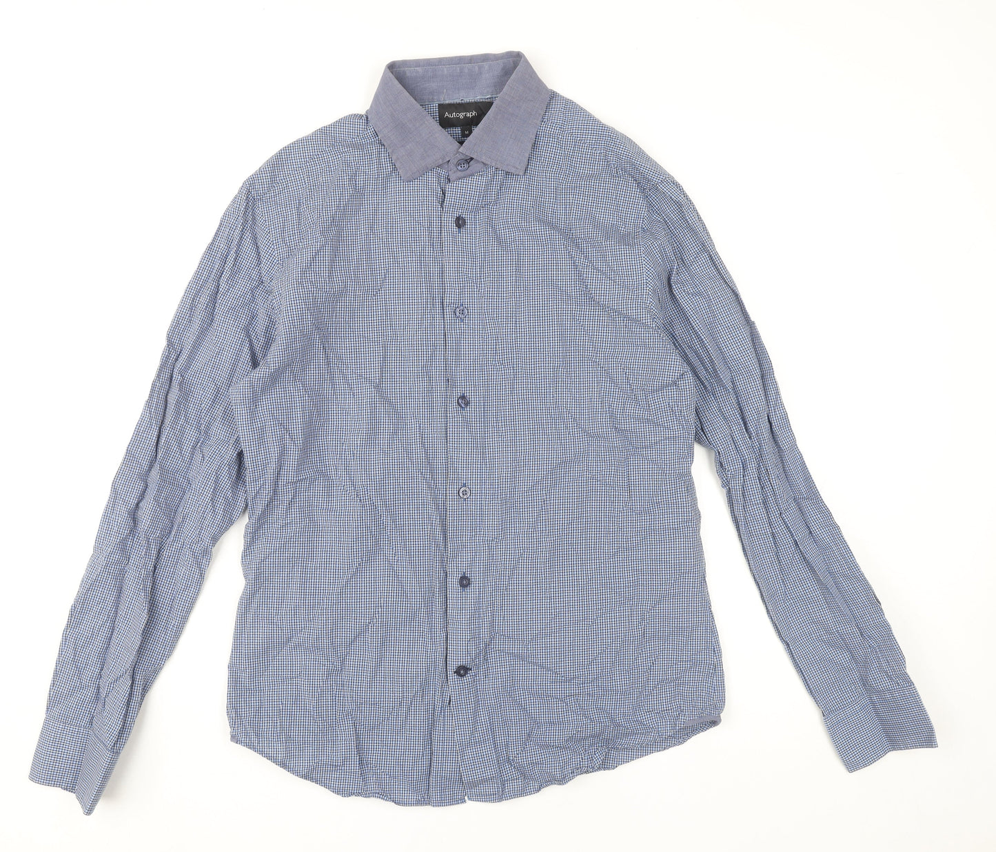 Marks and Spencer Autograph Mens Blue Check Slim Fit Shirt M
