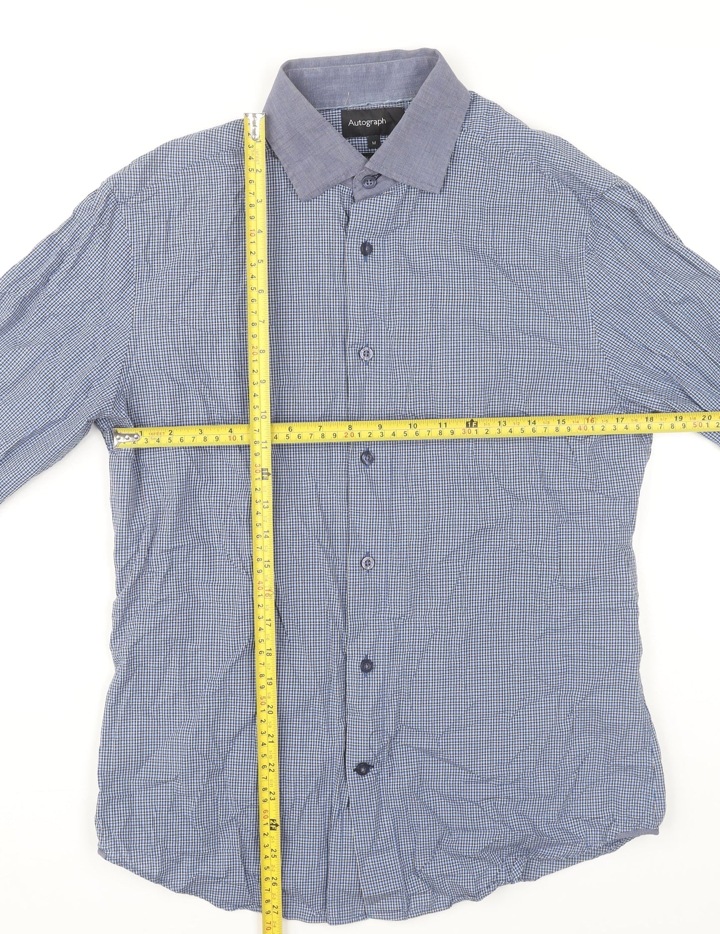 Marks and Spencer Autograph Mens Blue Check Slim Fit Shirt M