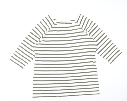 Selected Femme Women’s White Green Striped XL Boat Neck 3/4 Sleeve T-Shirt