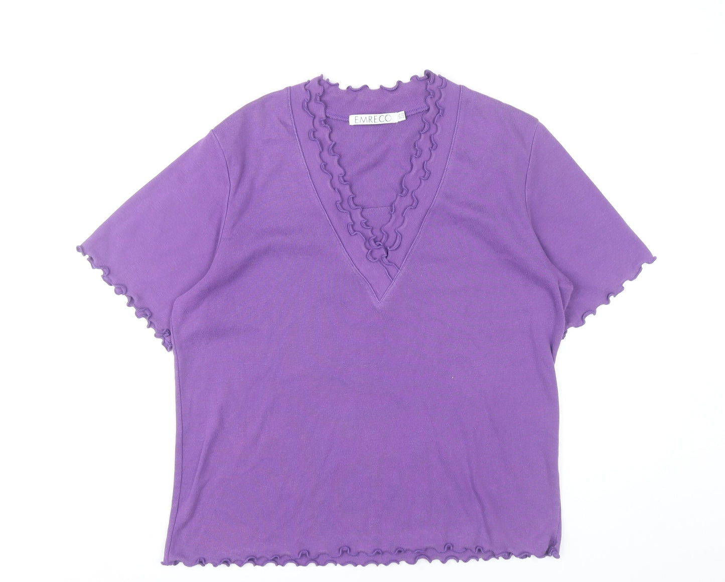 Emreco Womens Purple V-Neck Ruffle Trim Short Sleeve T-Shirt Size 20