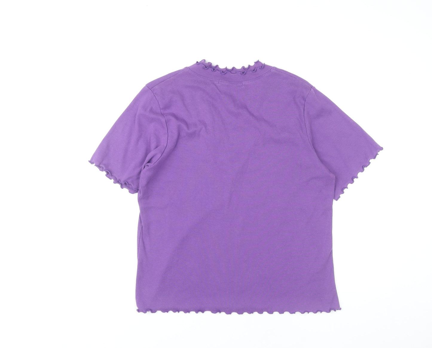 Emreco Womens Purple V-Neck Ruffle Trim Short Sleeve T-Shirt Size 20