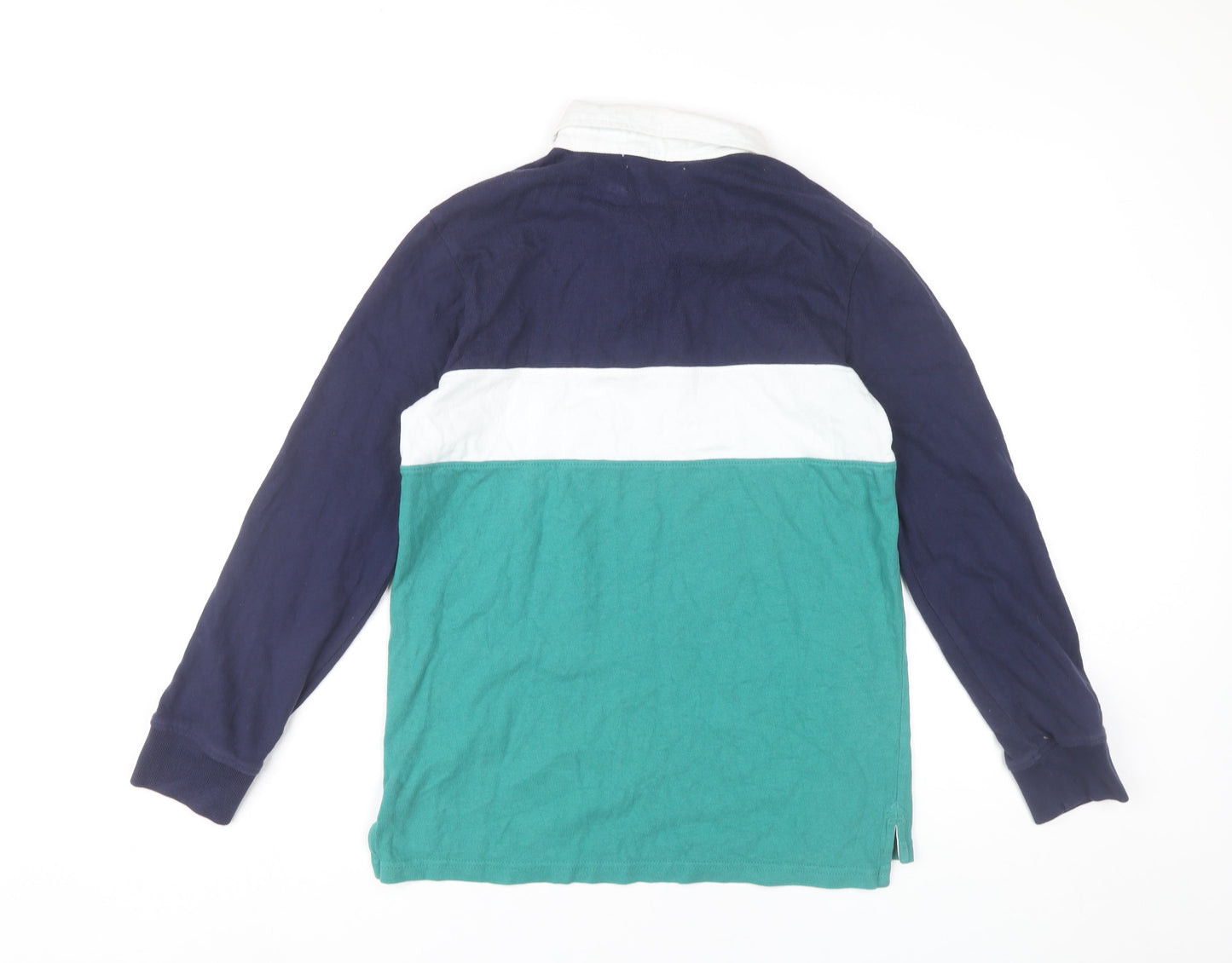 Old Navy Boys XL 14-16 Blue Green Colourblock Long Sleeve Polo Shirt