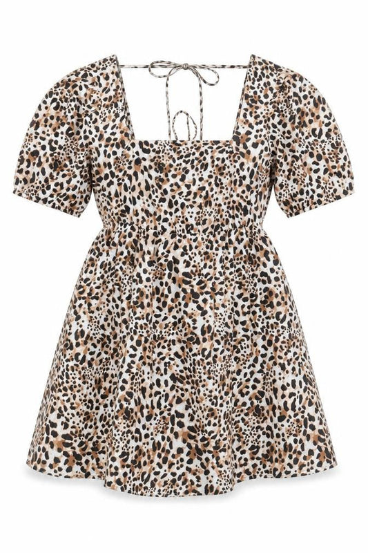 New Look Women’s Leopard Print Short Puff Sleeve A-Line Dress UK 12