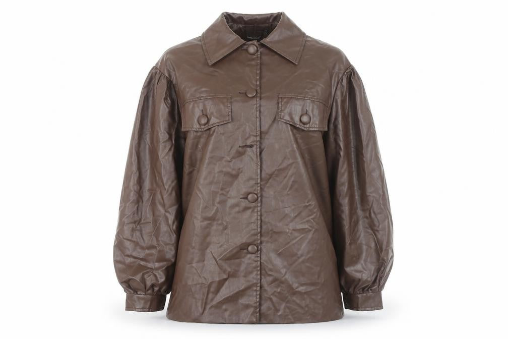 PRETTYLITTLETHING Women’s Brown Faux Leather Jacket UK 10