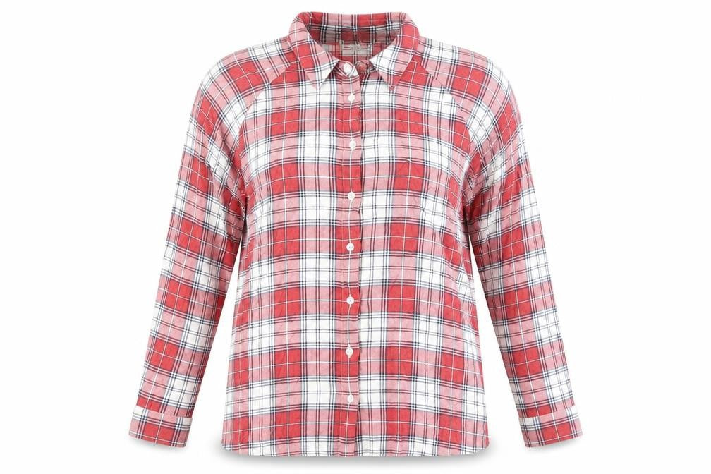 ASOS Women Red Plaid Button-Up Shirt UK 6 Long Sleeve Casual Viscose