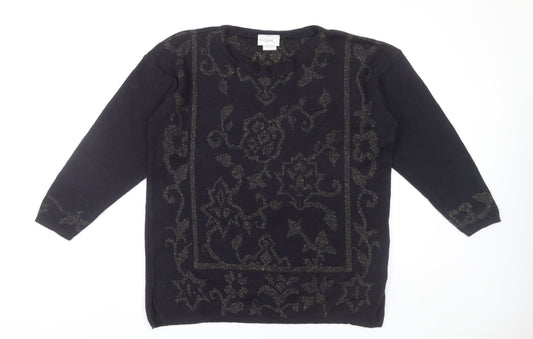 Next Womens Black Wool Blend Glitter Floral Pullover Jumper Size M