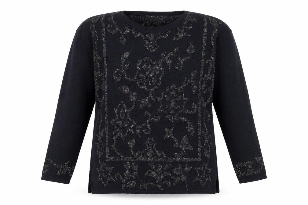 Next Womens Black Wool Blend Glitter Floral Pullover Jumper Size M