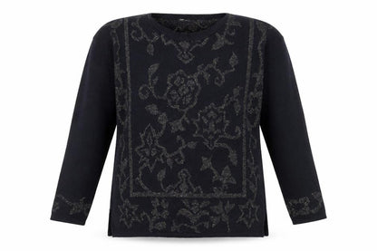 Next Womens Black Wool Blend Glitter Floral Pullover Jumper Size M