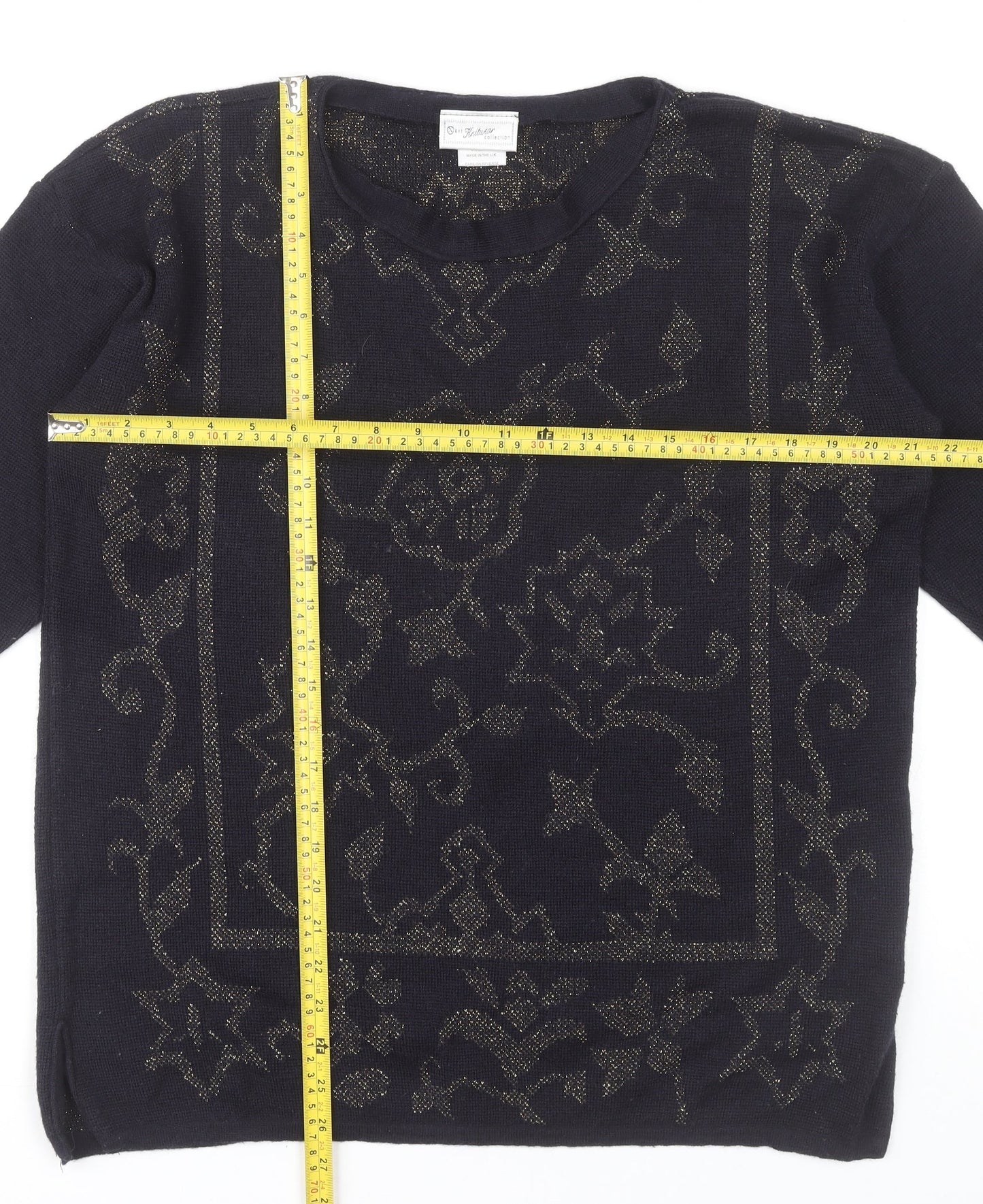 Next Womens Black Wool Blend Glitter Floral Pullover Jumper Size M