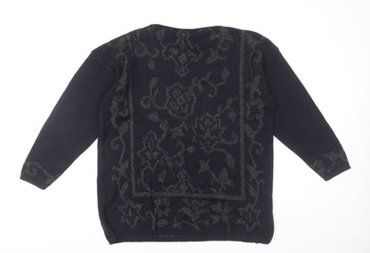 Next Womens Black Wool Blend Glitter Floral Pullover Jumper Size M
